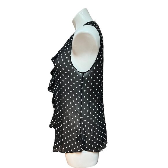 Theory Sheer Polka Dot Ruffle Front Sleeveless Top Black White Large - Picture 4 of 9